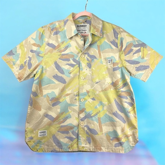 Element Other - Nigel Cabourn Collection Element Yellow and Blue Canvas Camo Button Down Shirt M